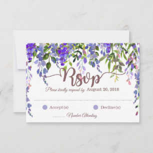 Paarse Wisteria Floral Drop RSVP-kaart RSVP Kaartje
