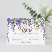 Paarse Wisteria Floral Drop RSVP-kaart RSVP Kaartje (Staand voorkant)