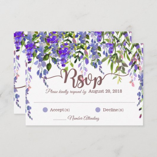Paarse Wisteria Floral Drop RSVP-kaart RSVP Kaartje (Voorkant / Achterkant)