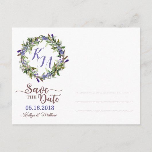 Paarse Wisteria Floral Drop Save the Date Aankondigingskaart (Achterkant)