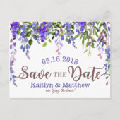 Paarse Wisteria Floral Drop Save the Date Aankondigingskaart (Voorkant)