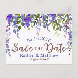 Paarse Wisteria Floral Drop Save the Date Aankondigingskaart