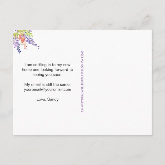 Paarse Wisteria Floral Mijn nieuwe adres aankondig Aankondigingskaart (Achterkant)