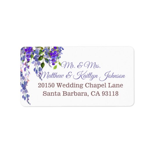 Paarse Wisteria Floral Modern Wedding Label (Voorkant)