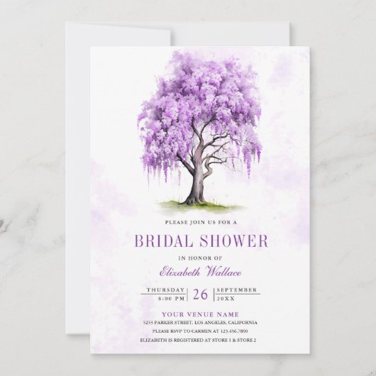 Paarse Wisteria Floral Tree Vrijgezellenfeest Kaart (Voorkant)