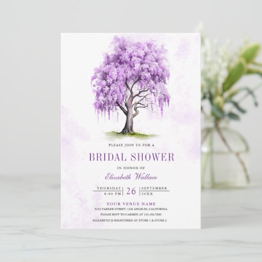 Paarse Wisteria Floral Tree Vrijgezellenfeest Kaart (Staand voorkant)