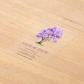 Paarse Wisteria Floral Tree Wedding Save the Date Acryl Uitnodigingen (Laagn)