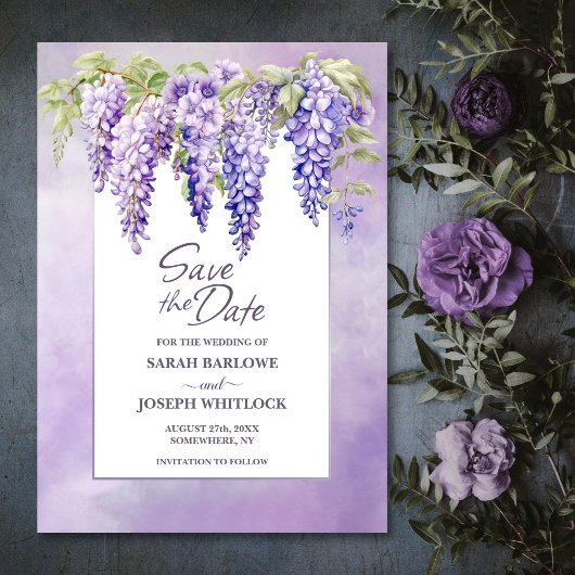 Paarse Wisteria Floral Wedding Save the Date