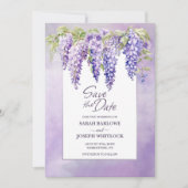 Paarse Wisteria Floral Wedding Save the Date (Voorkant)
