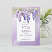 Paarse Wisteria Floral Wedding Save the Date (Staand voorkant)
