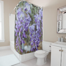 Paarse Wisteria Flower in Spring met Bee Photo Douchegordijn