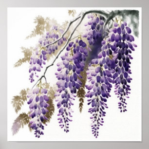 Paarse Wisteria Flowers Art Print Poster