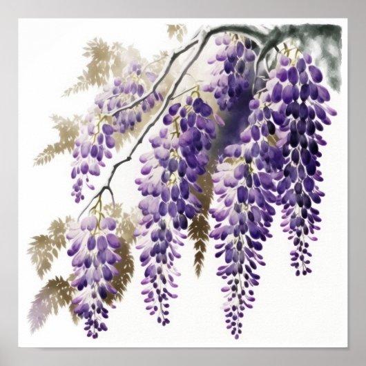 Paarse Wisteria Flowers Art Print Poster (Voorkant)