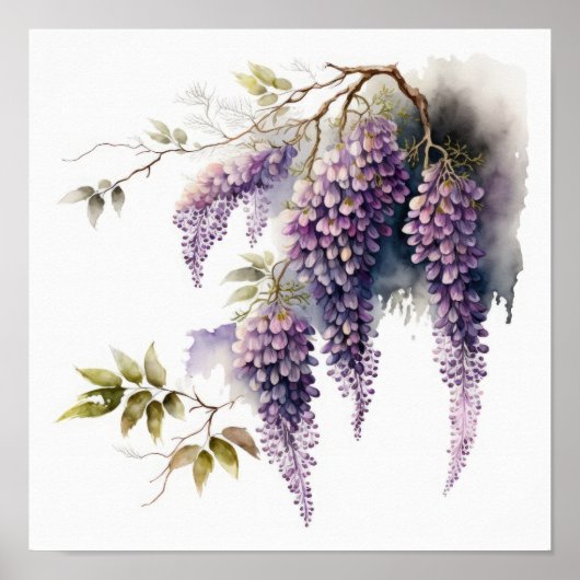 Paarse Wisteria Flowers Art Print Poster (Voorkant)