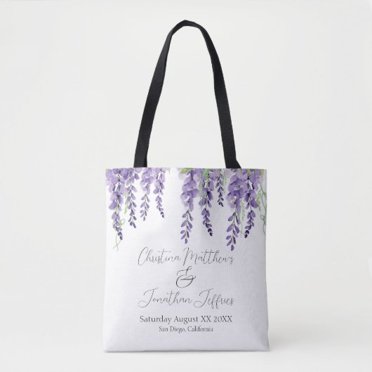 Paarse Wisteria Flowers op Elegant White Tote Bag (Voorkant)