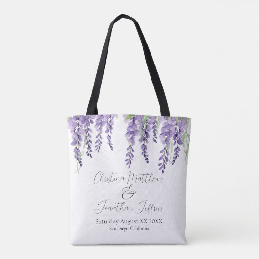 Paarse Wisteria Flowers op Elegant White Tote Bag (Achterkant)