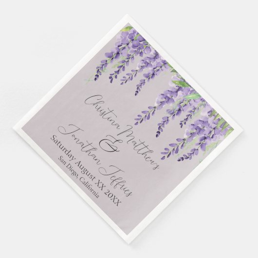 Paarse Wisteria Flowers op Lavender Elegant Servet (Hoek)