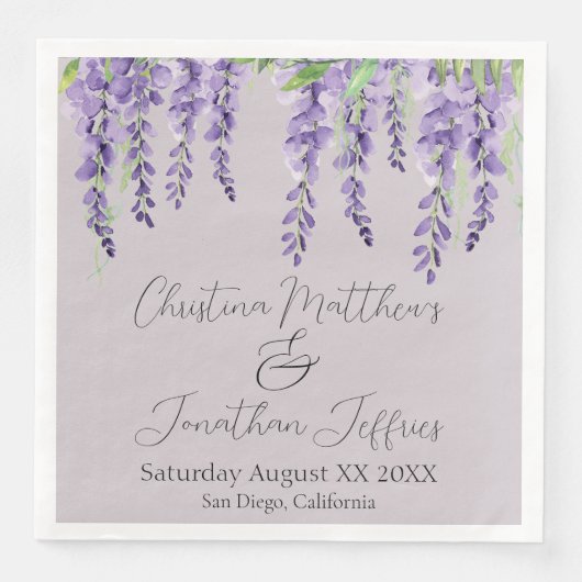 Paarse Wisteria Flowers op Lavender Elegant Servet (Voorkant)