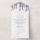Paarse Wisteria Flowers op White Elegant All In One Uitnodiging (Binnen)