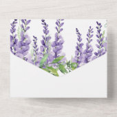 Paarse Wisteria Flowers op White Elegant All In One Uitnodiging (Achterkant)