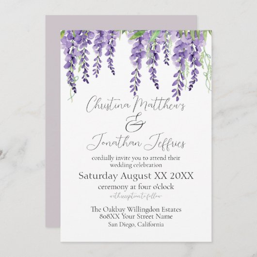 Paarse Wisteria Flowers op White Elegant Kaart (Voorkant / Achterkant)