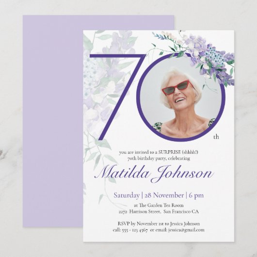 Paarse Wisteria Fotoverrassing 70ste Verjaardagsfe Kaart (Voorkant / Achterkant)
