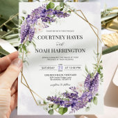Paarse Wisteria geometrische huwelijksuitnodiging Kaart