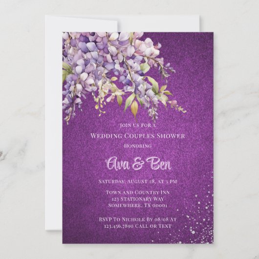 Paarse Wisteria Glitter Bruiloft Couples Bruidsfee Kaart (Voorkant)