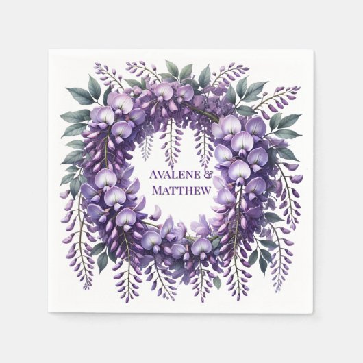 Paarse Wisteria krans bruiloft Servet (Voorkant)