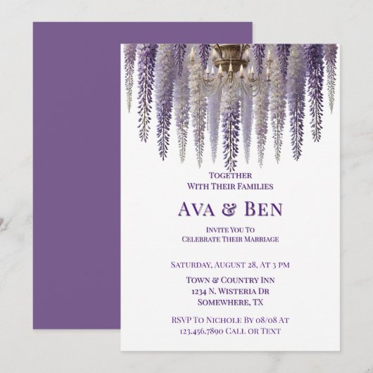  Paarse Wisteria kroonluchter bruiloft Kaart (Voorkant / Achterkant)