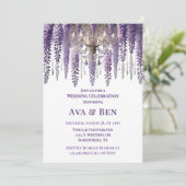 Paarse Wisteria kroonluchter bruiloft Kaart (Staand voorkant)
