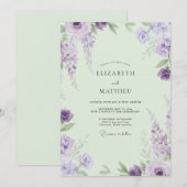Paarse Wisteria Mint Bruiloft Kaart (Voorkant / Achterkant)