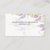 Paarse Wisteria RSVP Hotel Weddenschap Details Informatiekaartje (Achterkant)