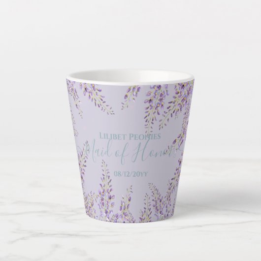 Paarse Wisteria Sage Floral Garden Wedding Latte Mok (Voorkant)