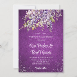 Paarse Wisteria Silver Glitter Luxe bruiloft Kaart
