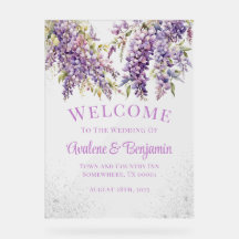 Paarse Wisteria Silver Glitter Wedding Welkom