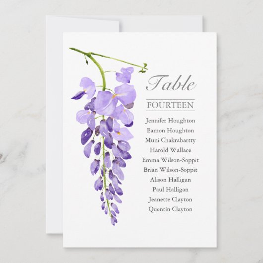 Paarse Wisteria Single Wedding Table Zetel Kaart (Voorkant)