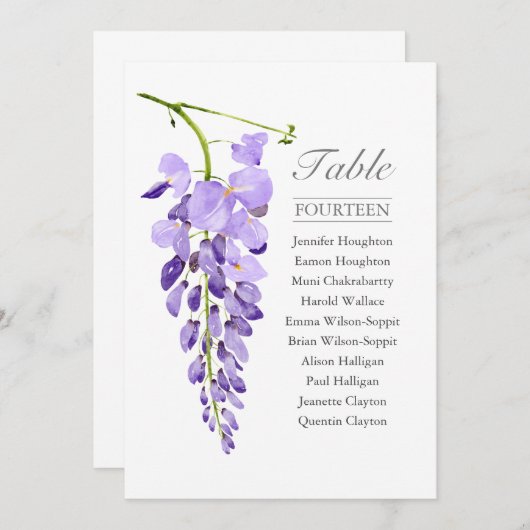 Paarse Wisteria Single Wedding Table Zetel Kaart (Voorkant / Achterkant)