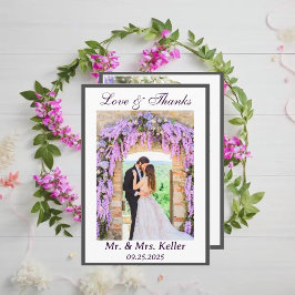 Paarse Wisteria thema bruiloft dank u kaart