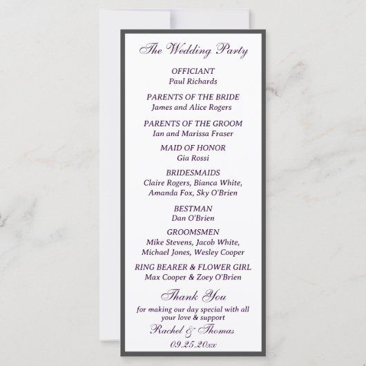 Paarse Wisteria thema bruiloft programma (Achterkant)