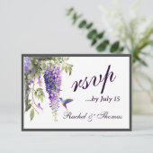 Paarse Wisteria thema bruiloft RSVP Kaartje (Staand voorkant)
