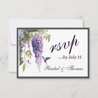 Paarse Wisteria thema bruiloft RSVP Kaartje