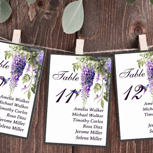 Paarse Wisteria Thema Bruiloft Tafel Zitten Kaart