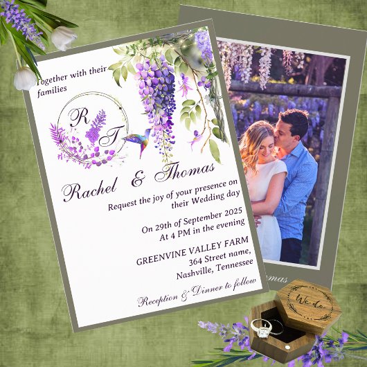 Paarse Wisteria thema bruiloft uitnodiging