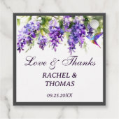 Paarse Wisteria Theme Wedding Favor Label (Achterkant)