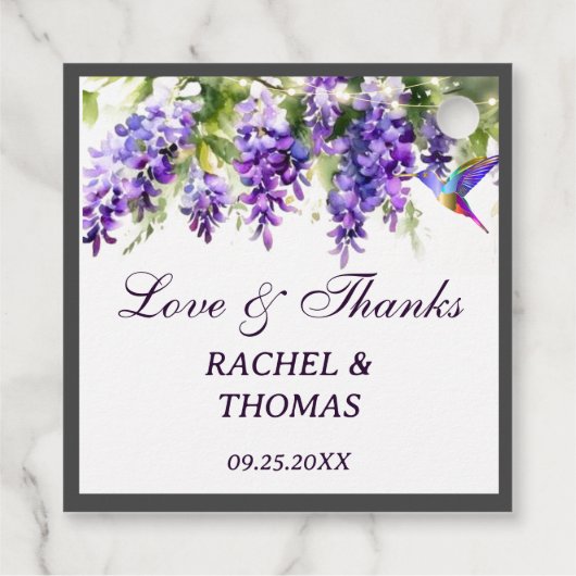 Paarse Wisteria Theme Wedding Favor Label (Achterkant)