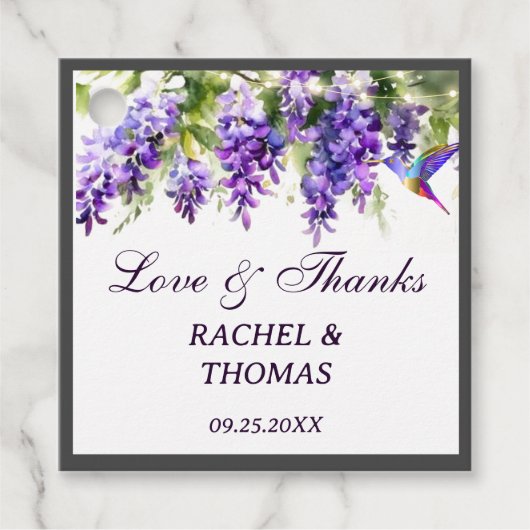 Paarse Wisteria Theme Wedding Favor Label (Voorkant)