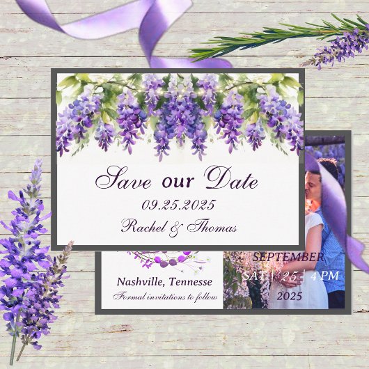 Paarse Wisteria Theme Wedding Save the Date Kaart