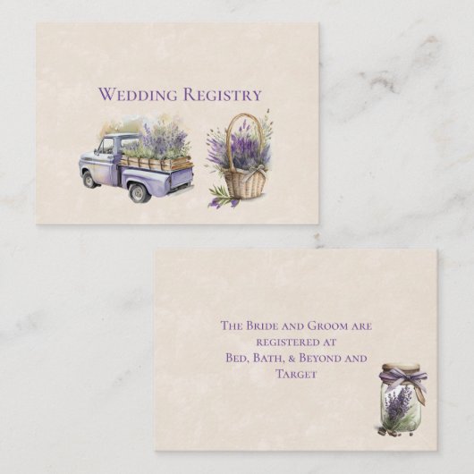 Paarse Wisteria  Truck Bruiloft Registry Informatiekaartje (Voorkant / Achterkant)