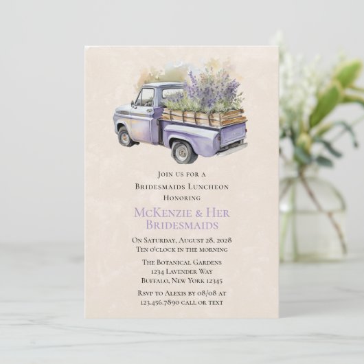 Paarse Wisteria  Vrachtwagen Bruidsmeisjes Luncheo Kaart (Staand voorkant)